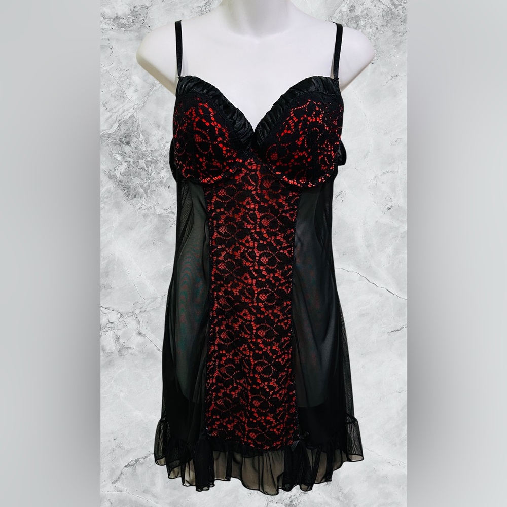 Black & Red Lace & Sheer Sexy Lingerie Women’s 10-12